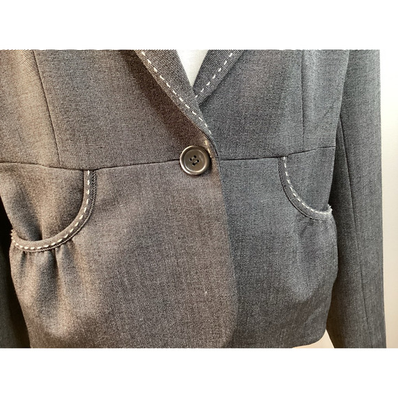 White House Black Market One button Jacket Blazer Gray Stitching Button 14 New - Picture 8 of 11
